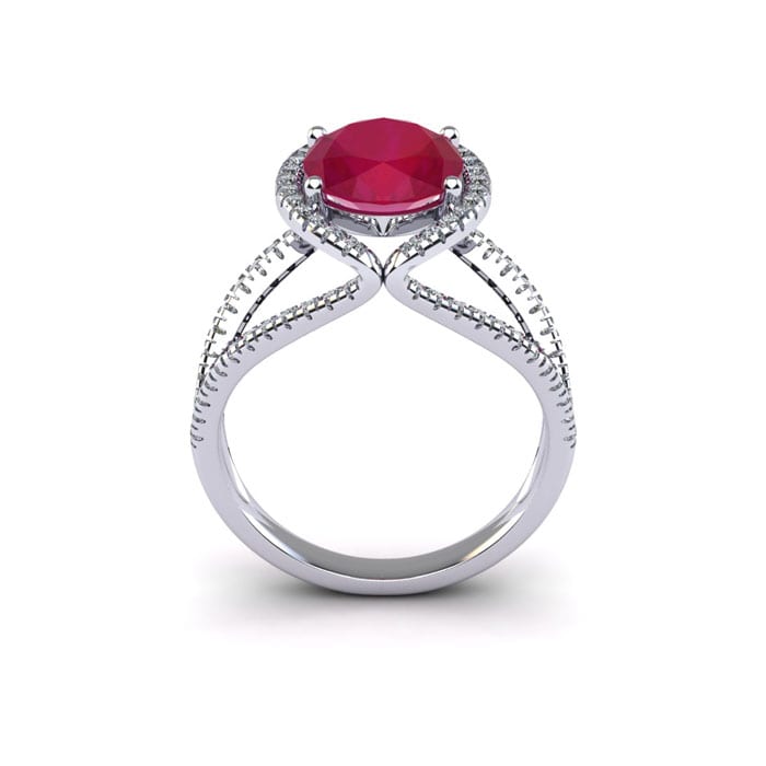 2 Carat Oval Shape Ruby and Halo Diamond Ring In 14 Karat White Gold
