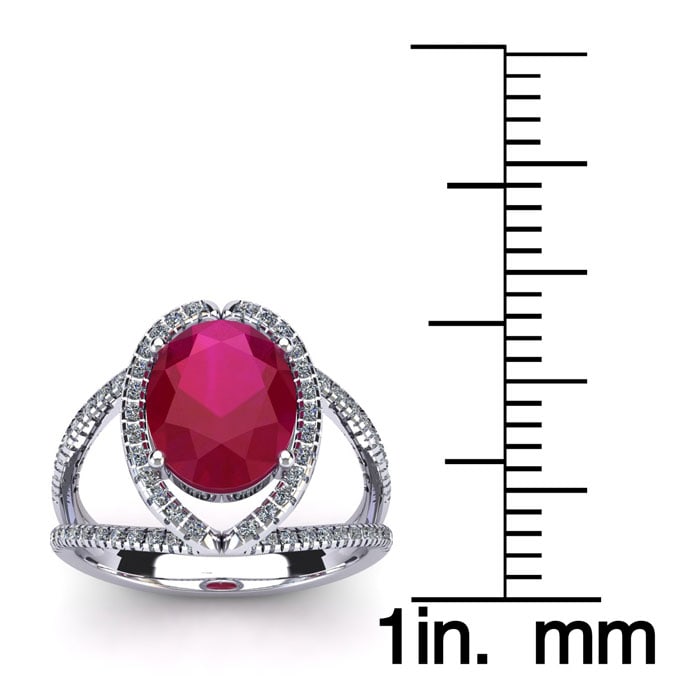 2 Carat Oval Shape Ruby and Halo Diamond Ring In 14 Karat White Gold
