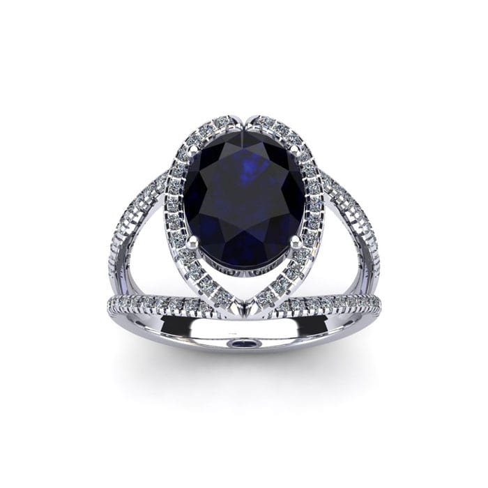 2 Carat Oval Shape Sapphire and Halo Diamond Ring In 14 Karat White Gold