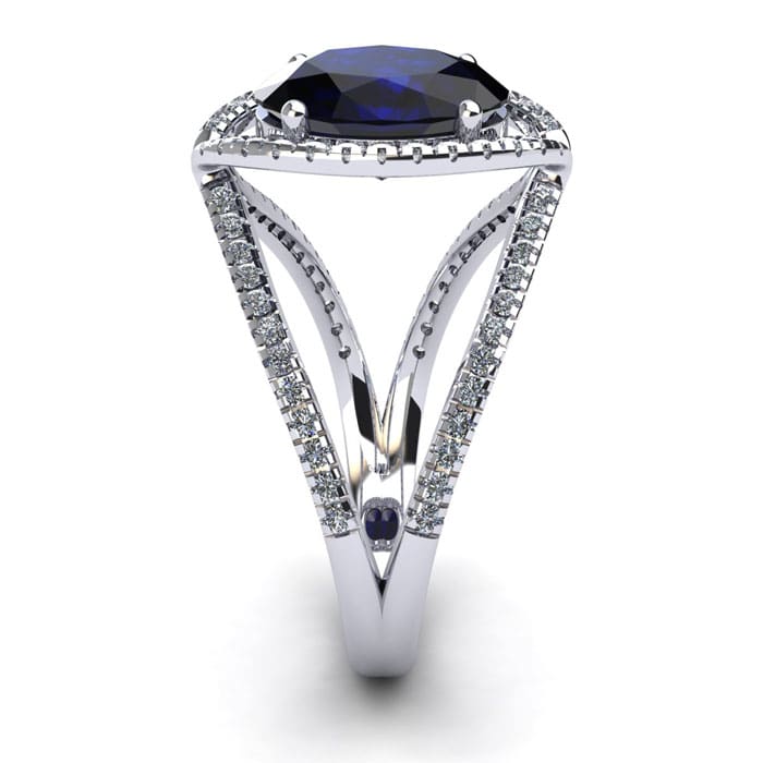 2 Carat Oval Shape Sapphire and Halo Diamond Ring In 14 Karat White Gold