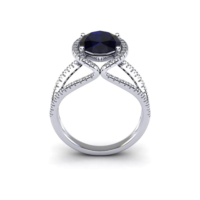 2 Carat Oval Shape Sapphire and Halo Diamond Ring In 14 Karat White Gold