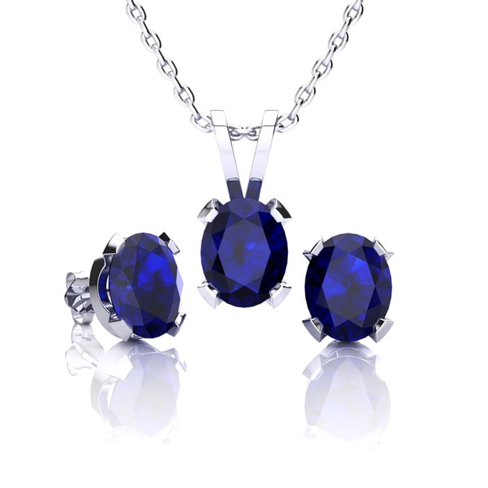 1 3 4 Carat Oval Sapphire Necklace Earring Set in Sterling