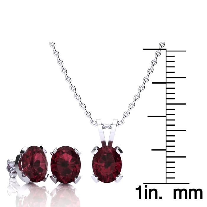 Garnet Necklace: Garnet Jewelry: 3 Carat Oval Shape Garnet Necklace and Earring Set In Sterling Silver

