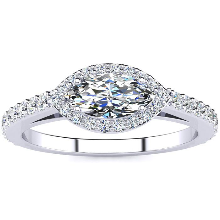 3/4 Carat Marquise Shape Halo Diamond Engagement Ring in 14 Karat White Gold