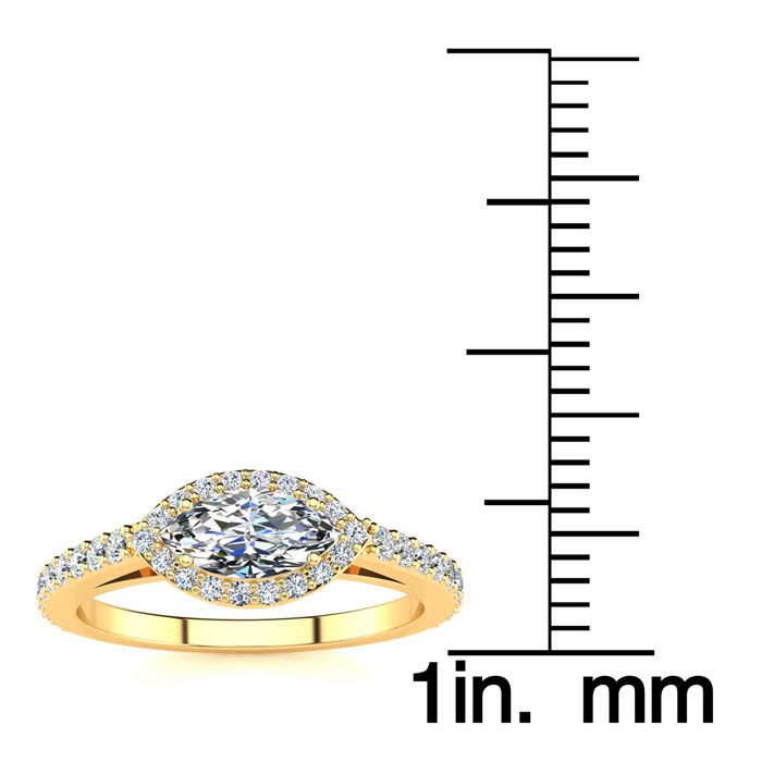 3/4 Carat Marquise Shape Halo Diamond Engagement Ring in 14 Karat Yellow Gold