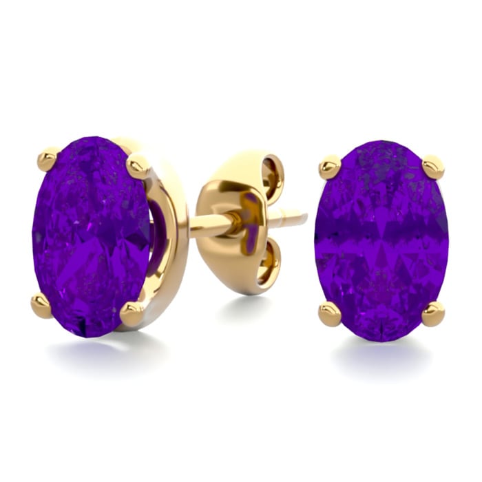 1 Carat Oval Shape Amethyst Stud Earrings In 14K Yellow Gold Over Sterling Silver