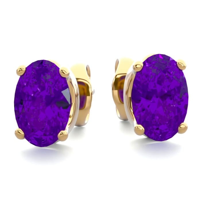 1 Carat Oval Shape Amethyst Stud Earrings In 14K Yellow Gold Over Sterling Silver