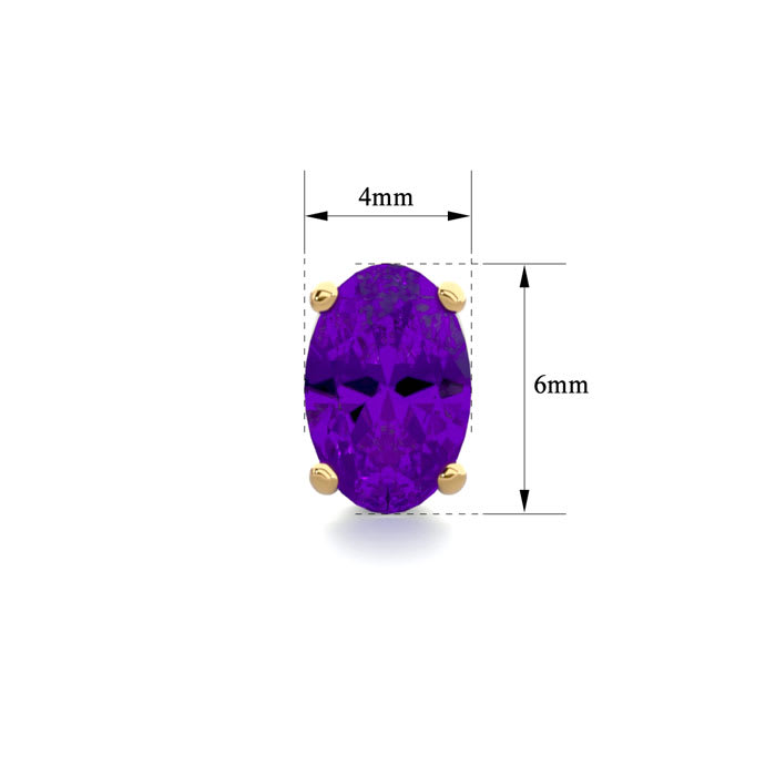 1 Carat Oval Shape Amethyst Stud Earrings In 14K Yellow Gold Over Sterling Silver