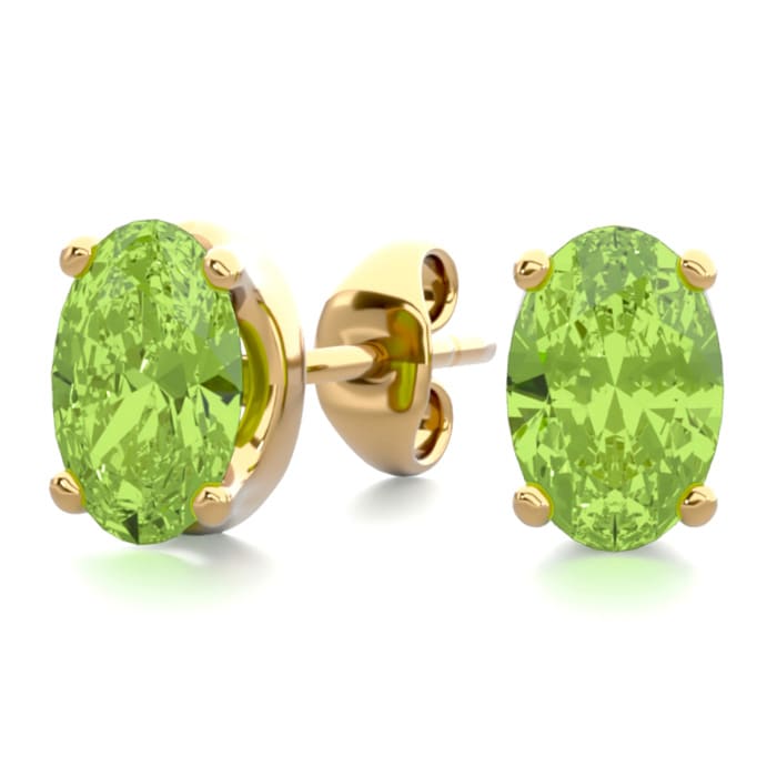1 Carat Oval Shape Peridot Stud Earrings In 14K Yellow Gold Over Sterling Silver