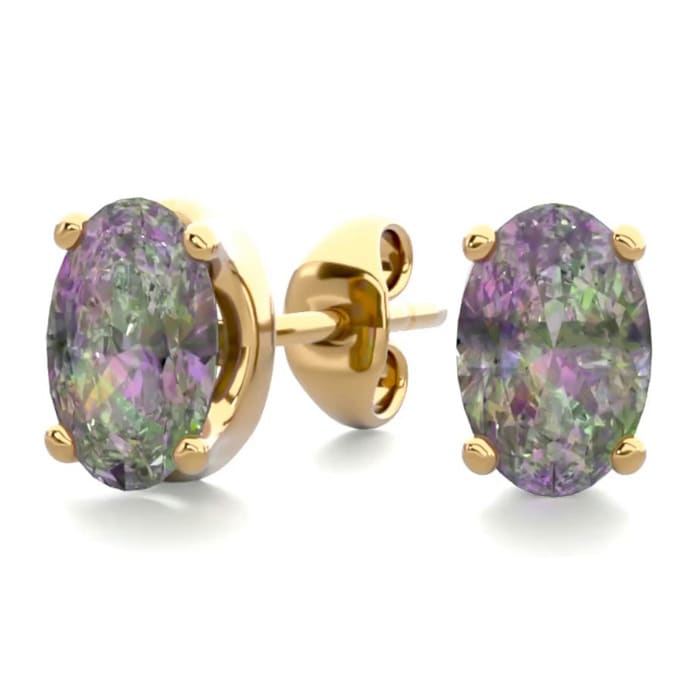 1 Carat Oval Shape Mystic Topaz Stud Earrings In 14K Yellow Gold Over Sterling Silver