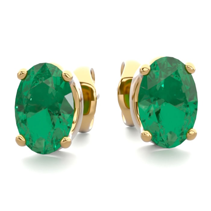 1 Carat Oval Shape Emerald Stud Earrings In 14K Yellow Gold Over Sterling Silver