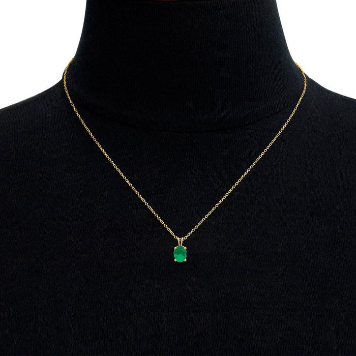 1/2 Carat Oval Shape Emerald Necklaces In 14 Karat Yellow Gold Over Sterling Silver, 18 Inch Chain