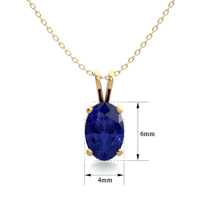 1/2 Carat Oval Shape Sapphire Necklace In 14K Yellow Gold Over Sterling Silver, 18 Inches