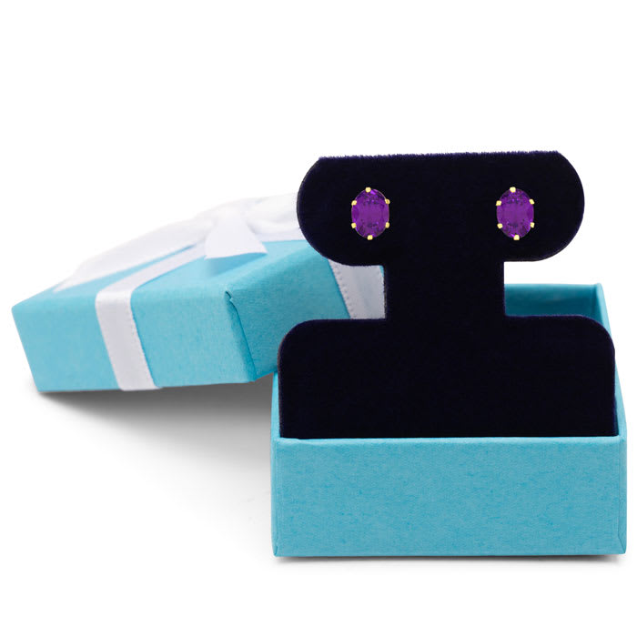1 1/2 Carat Oval Shape Amethyst Stud Earrings In 14K Yellow Gold Over Sterling Silver