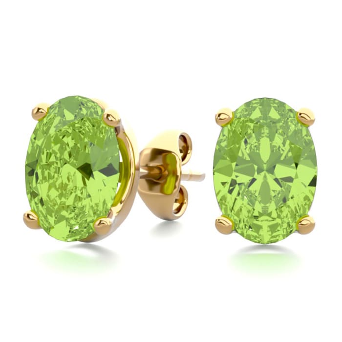 1 3/4 Carat Oval Shape Peridot Stud Earrings In 14K Yellow Gold Over Sterling Silver