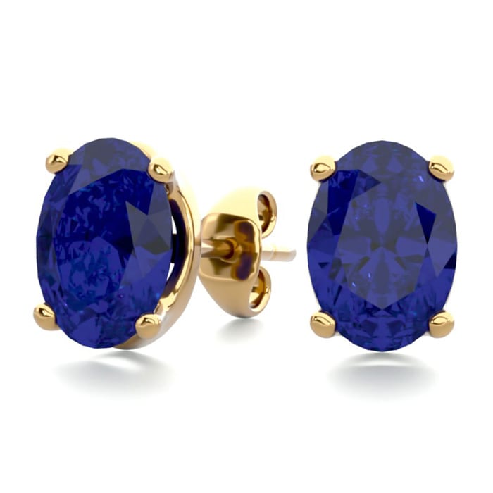 2 Carat Oval Shape Sapphire Stud Earrings In Yellow Gold OverSterling Silver. Beautiful Blue Sapphires!