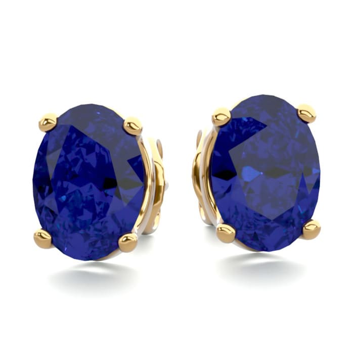 2 Carat Oval Shape Sapphire Stud Earrings In Yellow Gold OverSterling Silver. Beautiful Blue Sapphires!