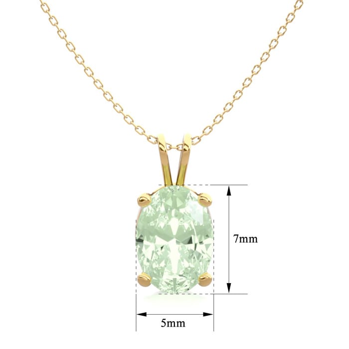 3/4 Carat Oval Shape Green Amethyst Necklace In 14K Yellow Gold Over Sterling Silver, 18 Inches