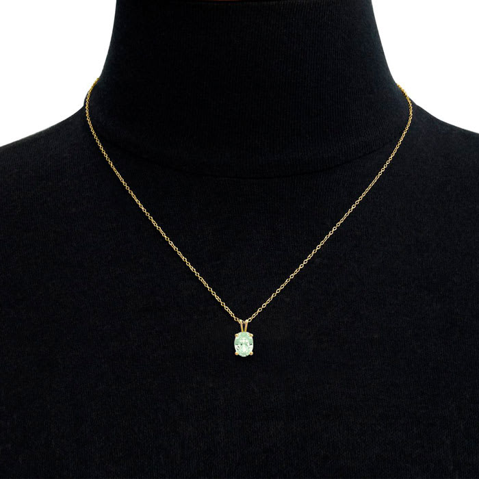 3/4 Carat Oval Shape Green Amethyst Necklace In 14K Yellow Gold Over Sterling Silver, 18 Inches