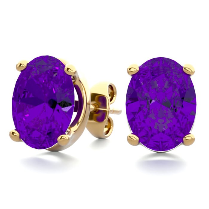 2 Carat Oval Shape Amethyst Stud Earrings In 14K Yellow Gold Over Sterling Silver