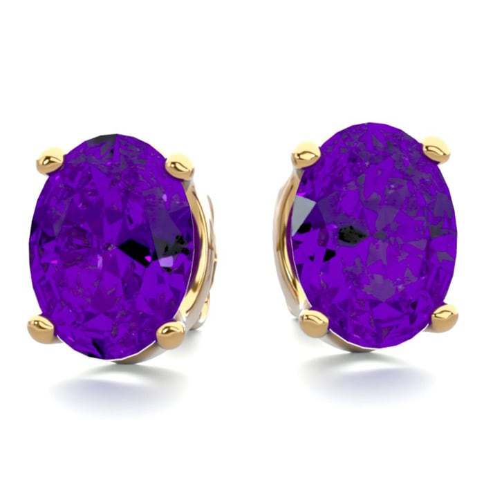 2 Carat Oval Shape Amethyst Stud Earrings In 14K Yellow Gold Over Sterling Silver