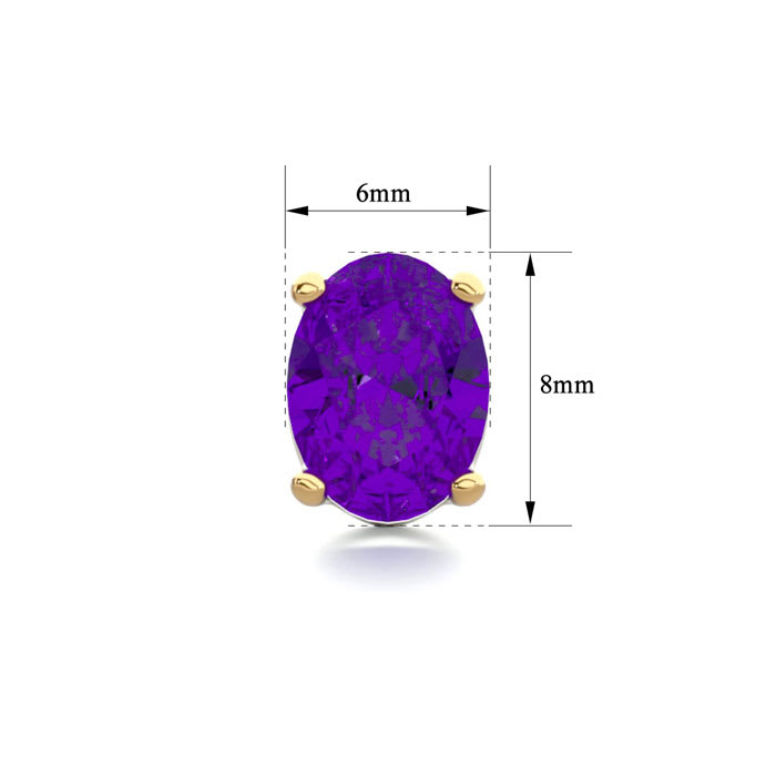 2 Carat Oval Shape Amethyst Stud Earrings In 14K Yellow Gold Over Sterling Silver