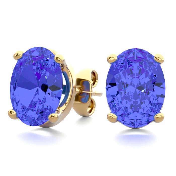 2 1/2 Carat Oval Shape Tanzanite Stud Earrings In 14K Yellow Gold Over Sterling Silver
