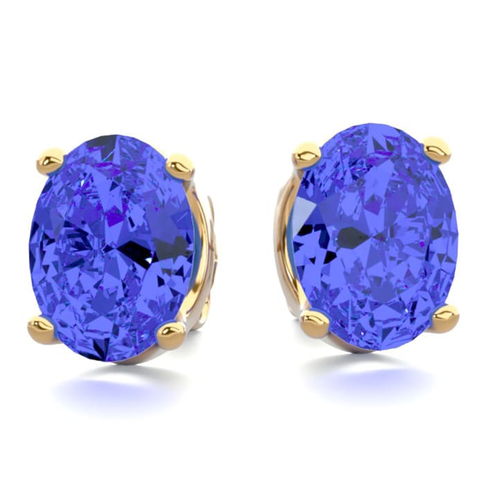 2 1/2 Carat Oval Shape Tanzanite Stud Earrings In 14K Yellow Gold Over Sterling Silver