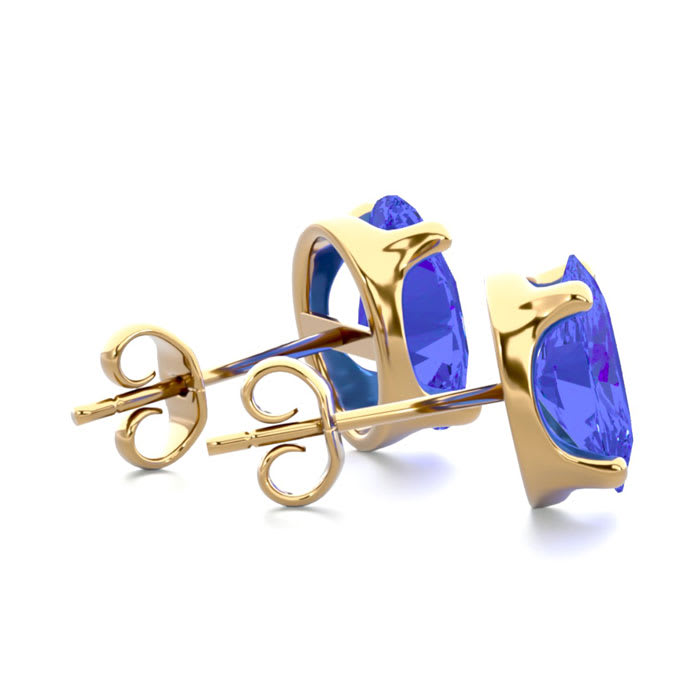 2 1/2 Carat Oval Shape Tanzanite Stud Earrings In 14K Yellow Gold Over Sterling Silver