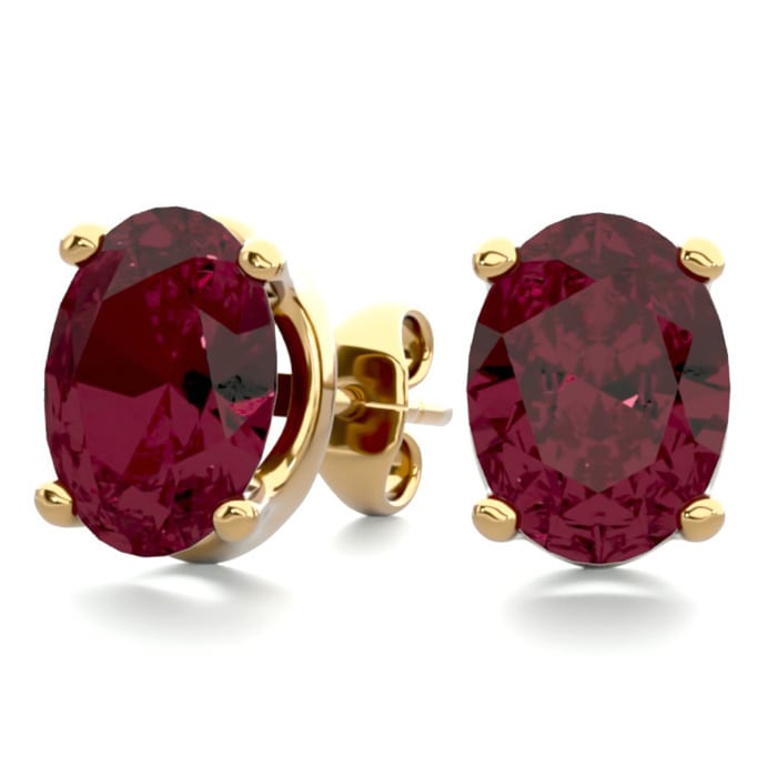 Garnet Earrings: Garnet Jewelry: 3 Carat Oval Shape Garnet Stud Earrings In 14K Yellow Gold Over Sterling Silver