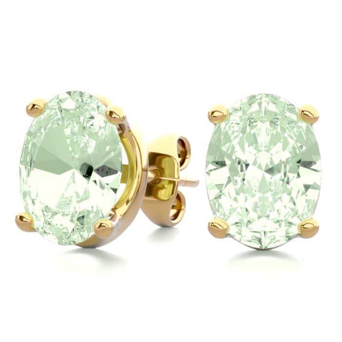2 Carat Oval Shape Green Amethyst Stud Earrings In 14K Yellow Gold Over Sterling Silver