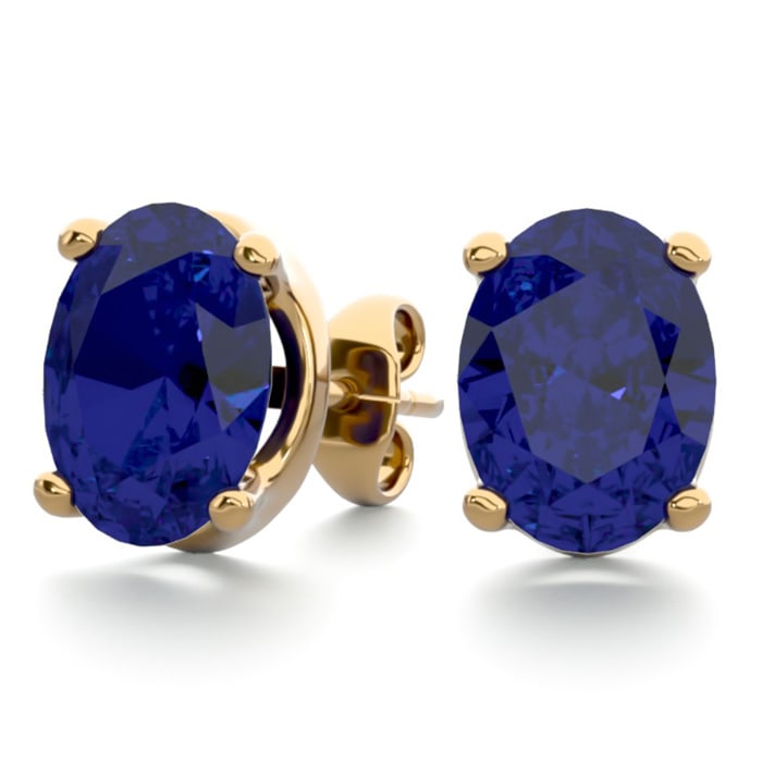 3 Carat Oval Shape Sapphire Stud Earrings In 14K Yellow Gold Over Sterling Silver