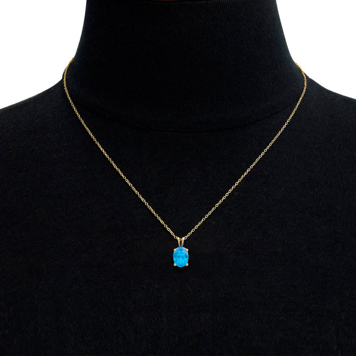 1 1/2 Carat Oval Shape Blue Topaz Necklace In 14K Yellow Gold Over Sterling Silver, 18 Inches