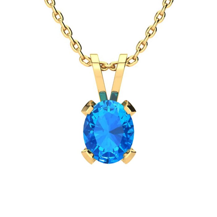 3 Carat Oval Shape Blue Topaz Necklace and Earring Set In 14K Yellow Gold Over Sterling Silver
