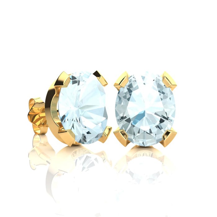 Aquamarine Necklace: Aquamarine Jewelry: 3 Carat Oval Shape Aquamarine Necklace and Earring Set In 14K Yellow Gold Over Sterling Silver
