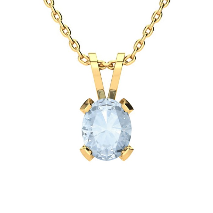 Aquamarine Necklace: Aquamarine Jewelry: 3 Carat Oval Shape Aquamarine Necklace and Earring Set In 14K Yellow Gold Over Sterling Silver