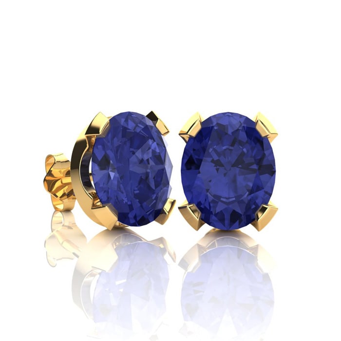 3 Carat Oval Shape Tanzanite Necklace and Earring Set In 14K Yellow Gold Over Sterling Silver