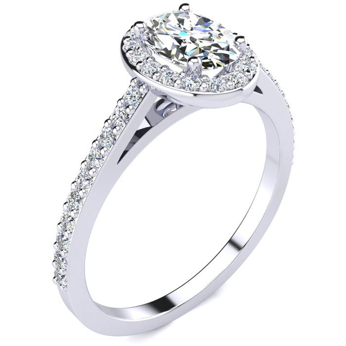 1 Carat Oval Shape Halo Diamond Engagement Ring in 14 Karat White Gold