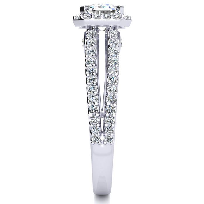 1 1/2 Carat Halo Diamond Engagement Ring in 14 Karat White Gold, Split Shank