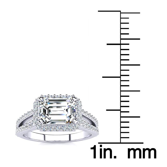 1 1/2 Carat Halo Diamond Engagement Ring in 14 Karat White Gold, Split Shank