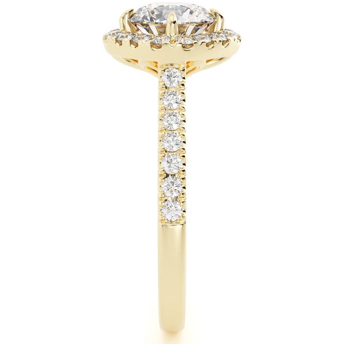 1 1/3 Carat Cushion Style Halo Diamond Engagement Ring in 14 Karat Yellow Gold 
