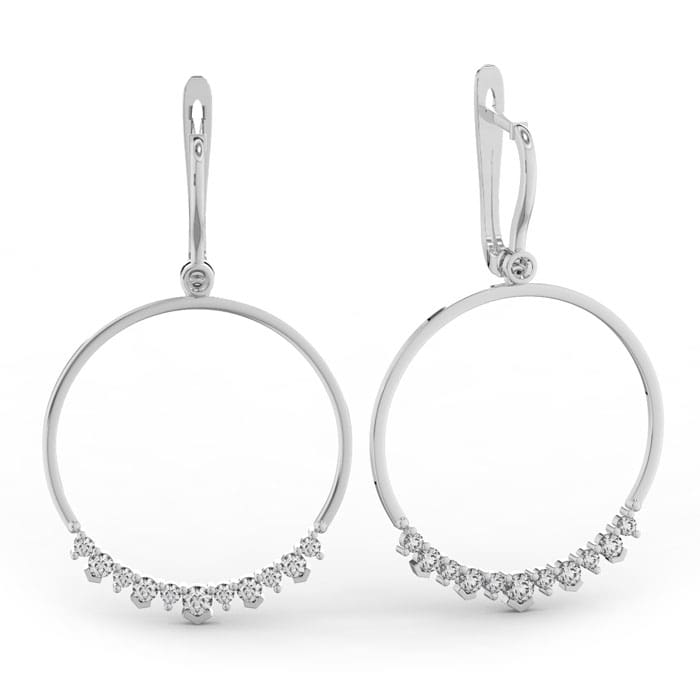 Diamond Drop Earrings: 14k White Gold 1 1/3 Carat Diamond Circle Dangle Earrings