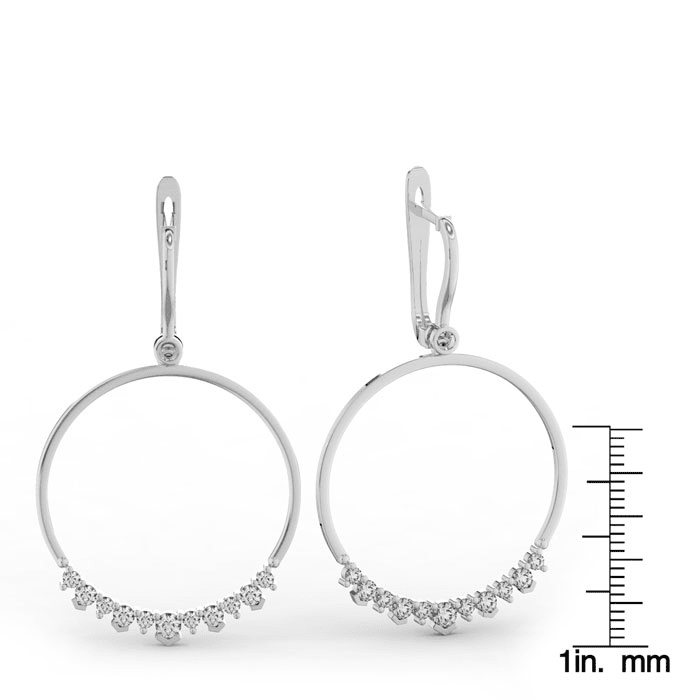 Diamond Drop Earrings: 14k White Gold 1 1/3 Carat Diamond Circle Dangle Earrings
