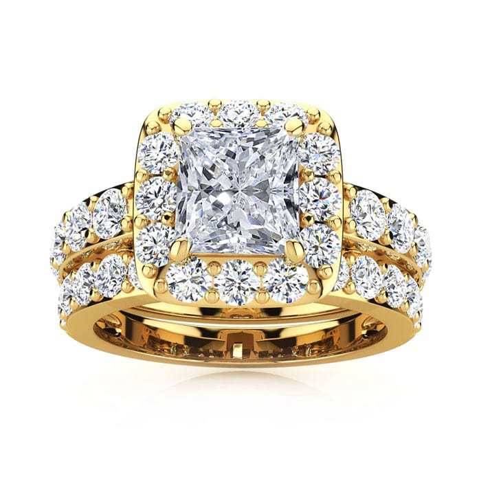 3 1/4 Carat Princess Shape Diamond Bridal Set in 14k Yellow Gold