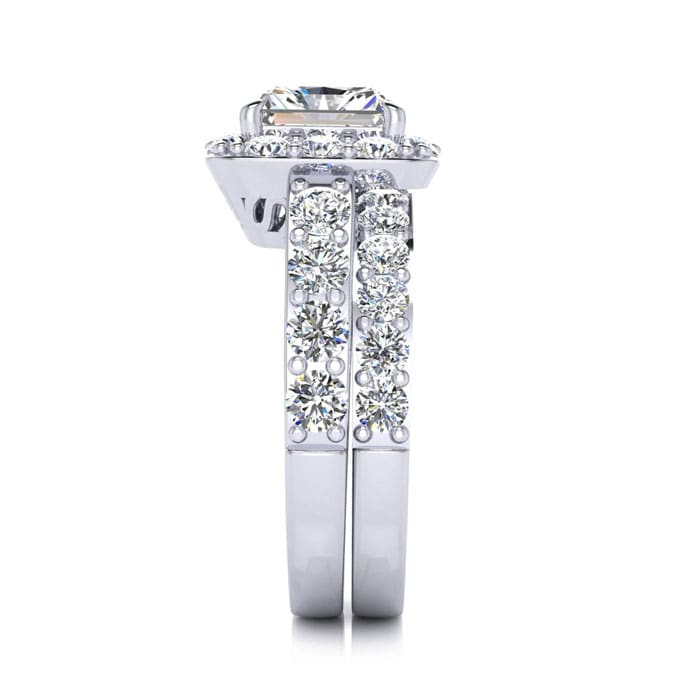 4 1/4 Carat Princess Halo Diamond Bridal Set in 14k White Gold