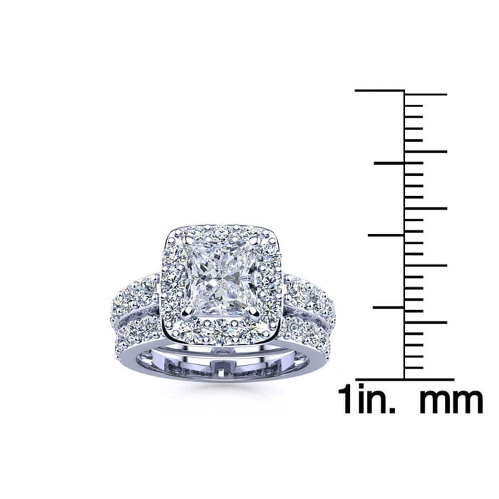 4 1/4 Carat Princess Halo Diamond Bridal Set in 14k White Gold
