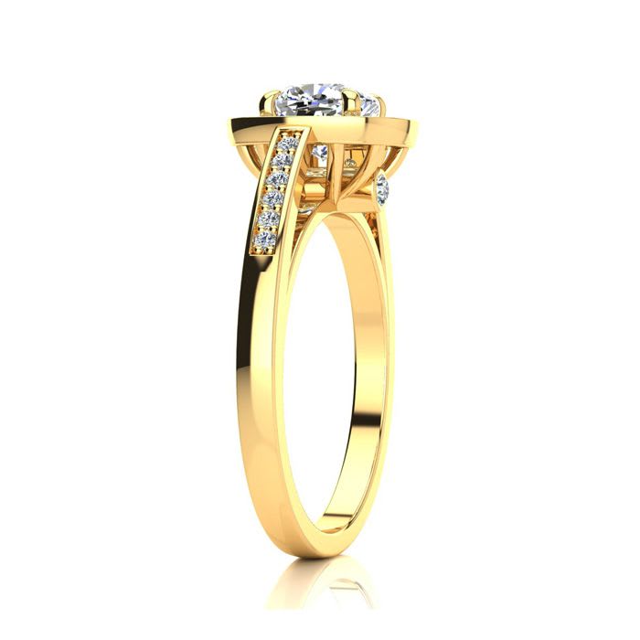 1 1/4 Carat Cushion Cut Halo Diamond Engagement Ring In 14 Karat Yellow Gold
