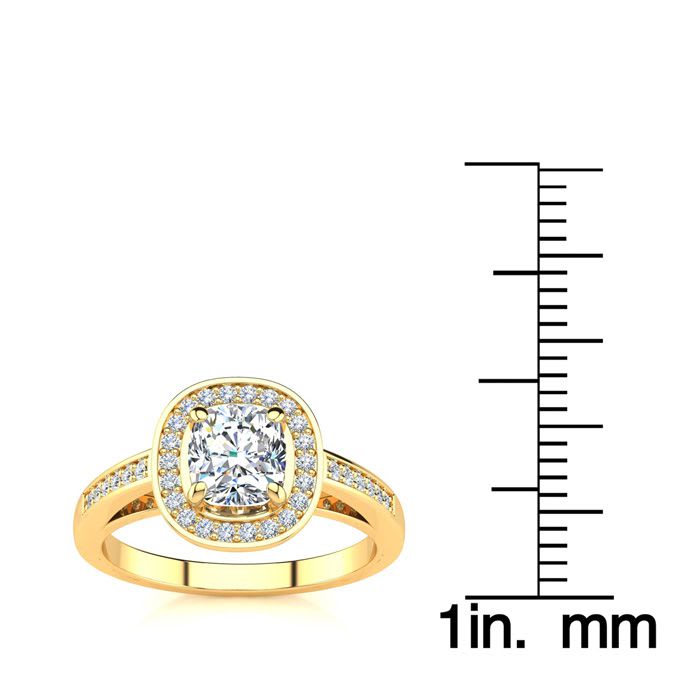 1 1/4 Carat Cushion Cut Halo Diamond Engagement Ring In 14 Karat Yellow Gold