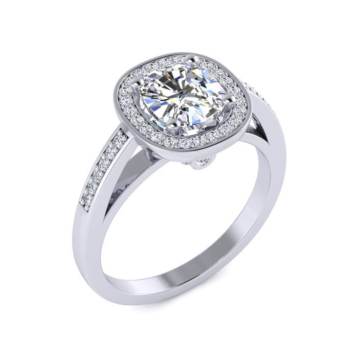 1 3/4 Carat Cushion Cut Halo Diamond Engagement Ring In 14 Karat White Gold