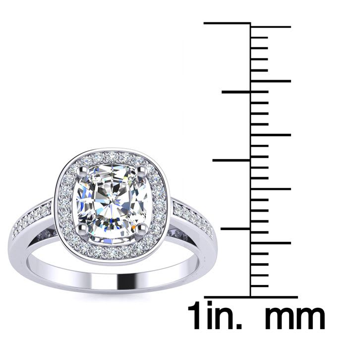 1 3/4 Carat Cushion Cut Halo Diamond Engagement Ring In 14 Karat White Gold